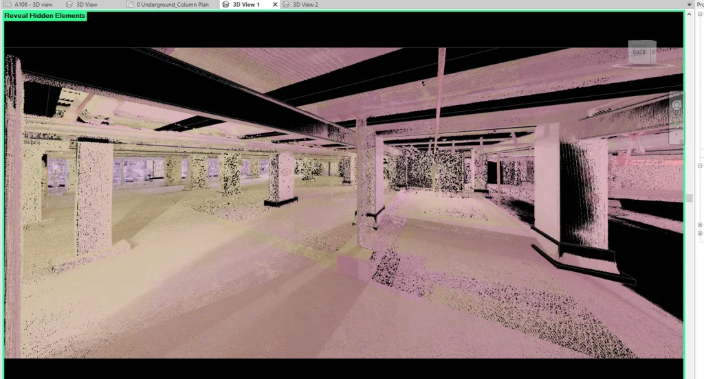 Nuage de points 3D d’un sous-sol capturé pour relevé structurel