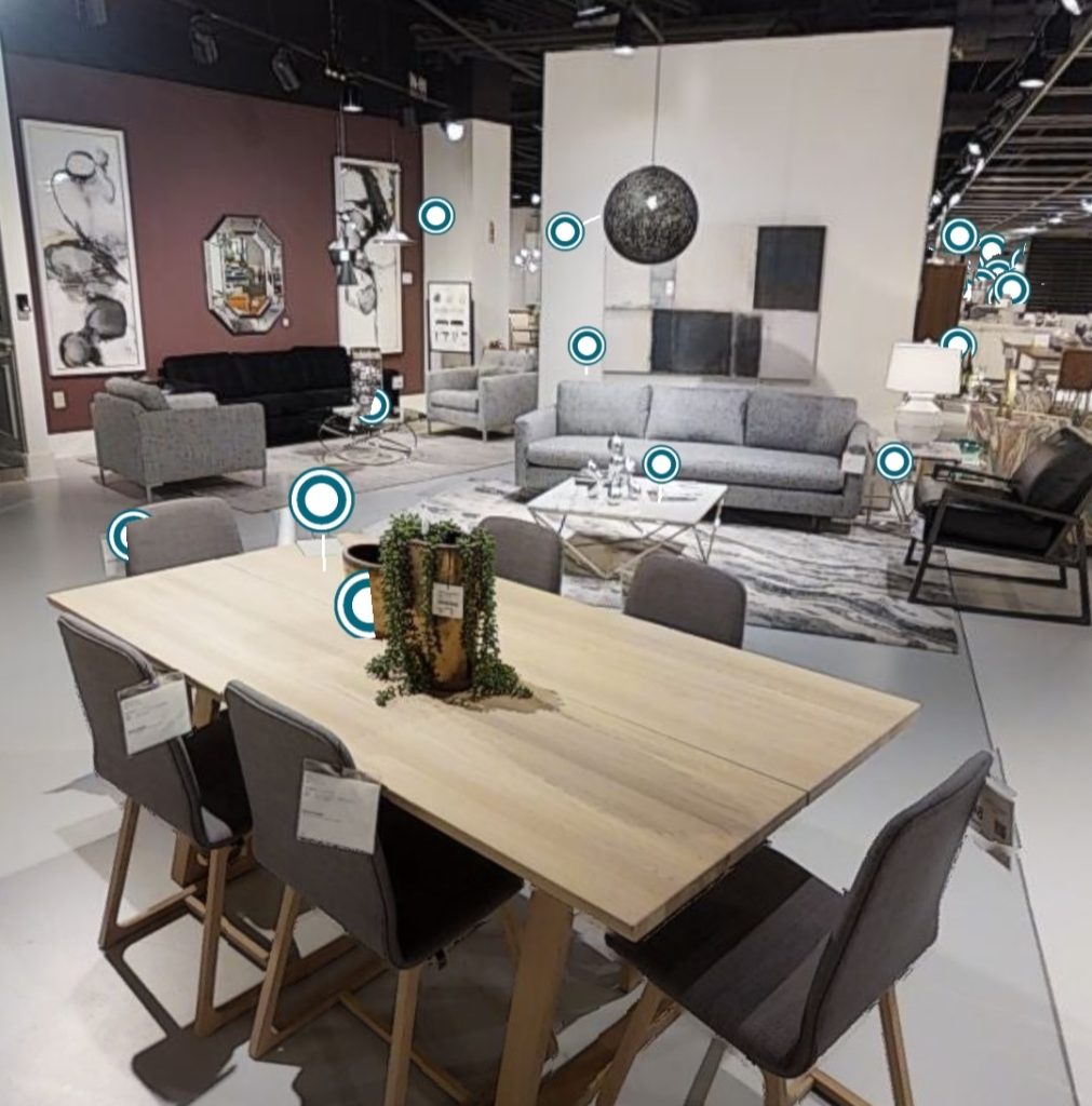 visite virtuelle 3D PACA d’un showroom de mobilier avec points d’intérêt interactifs