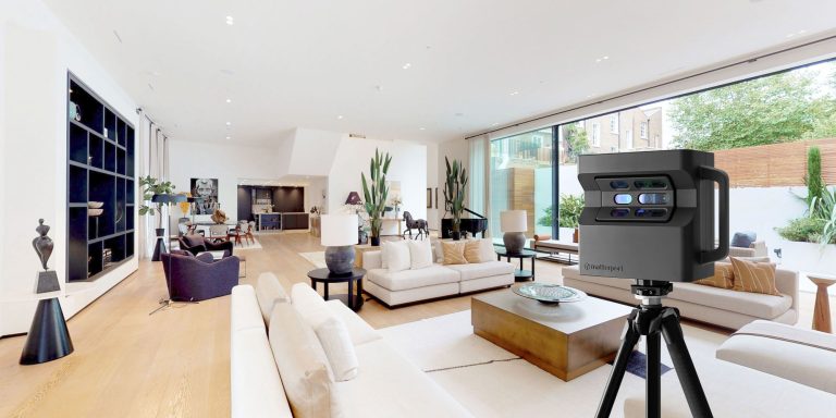Caméra Matterport Pro2 réalisant une visite virtuelle 3D dans une maison moderne à Digne-les-Bains – Provence Scan 3D, spécialiste pour particuliers en PACA