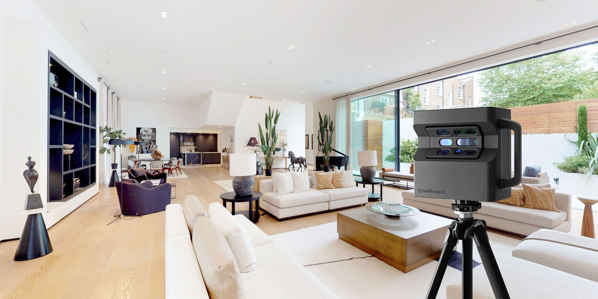 Caméra Matterport Pro2 réalisant une visite virtuelle 3D dans une maison moderne à Digne-les-Bains – Provence Scan 3D, spécialiste pour particuliers en PACA