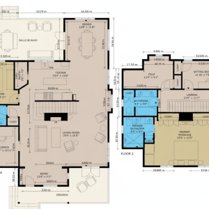 Exemple de plan schématique Matterport en français avec cotes précises