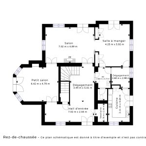 Plan schématique d’étage en noir et blanc avec dimensions précises en mètres