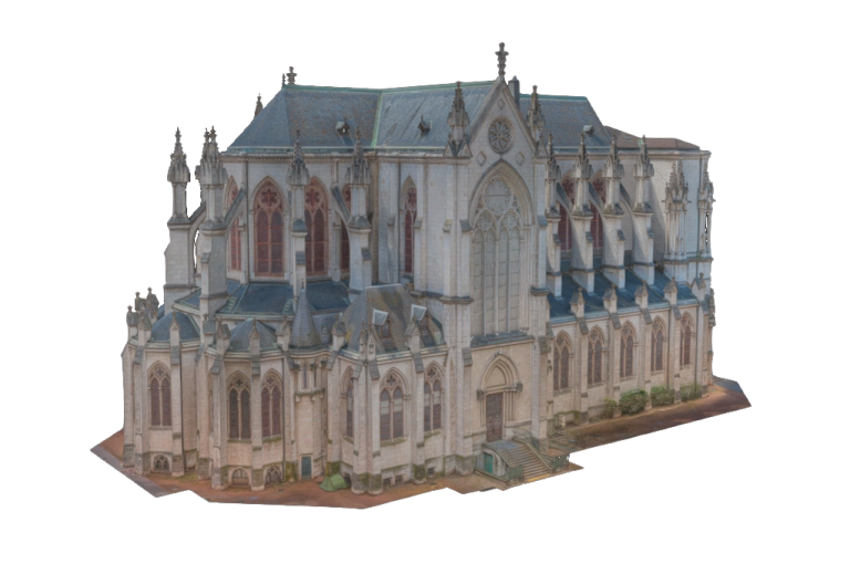 Modélisation 3D d’une église patrimoniale réalisée dans le cadre d’une visite virtuelle patrimoine.`