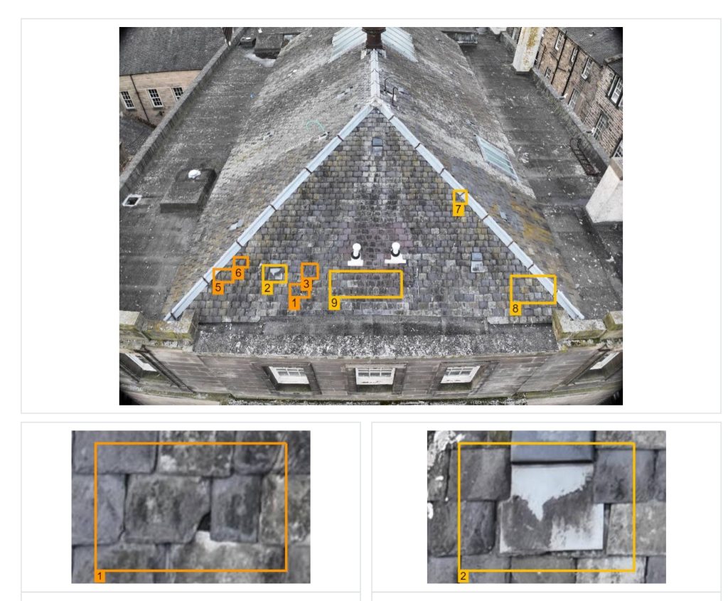 Prestations drone PACA : inspection aérienne de toiture avec détection de fissures, tuiles endommagées et relevé visuel de maintenance