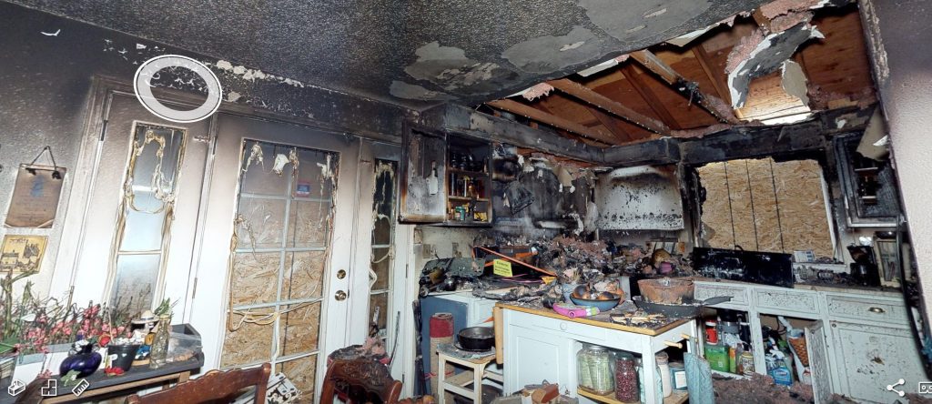 Expertise sinistre d'un grand appartement ayant subi les flammes visite virtuelle pour assurances